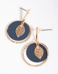 Navy Leaf Drop Earrings - link has visual effect only