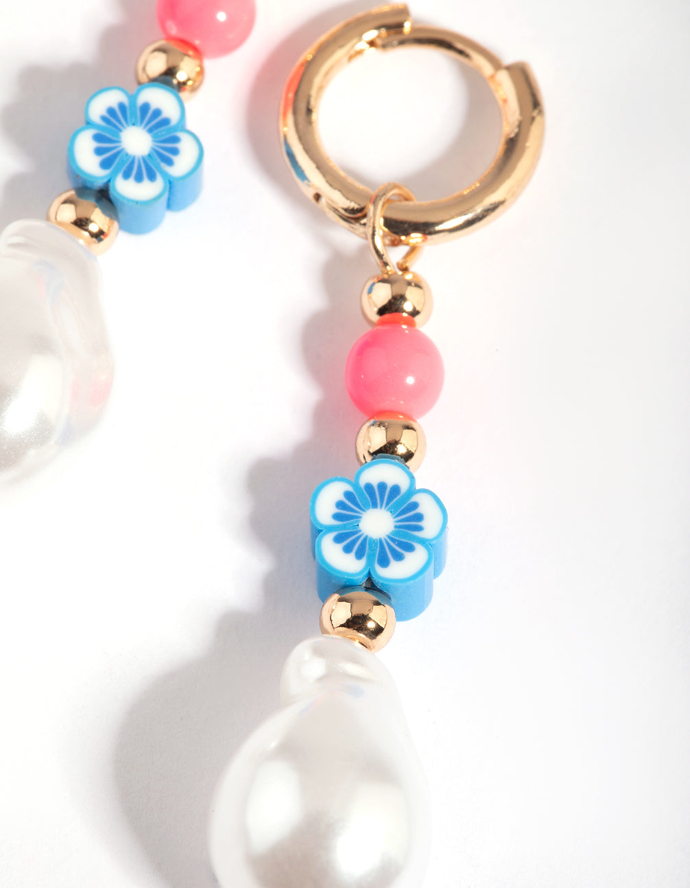 Gold Bright Bead & Pearl Huggie Hoop Earrings