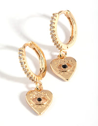 Gold Evil Eye & Heart Huggie Hoop Earrings - link has visual effect only