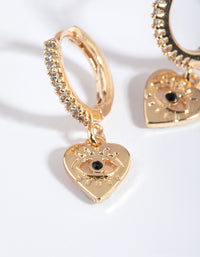 Gold Evil Eye & Heart Huggie Hoop Earrings - link has visual effect only
