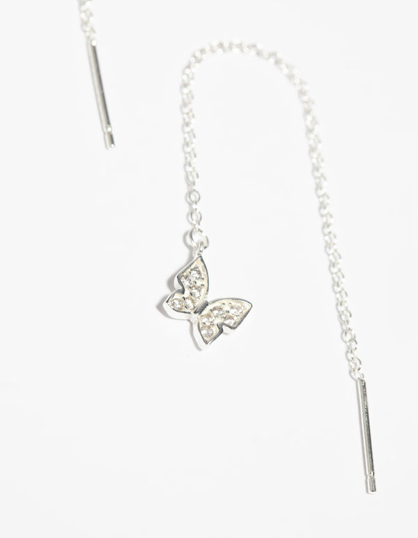 Sterling Silver Butterfly Drop Earrings