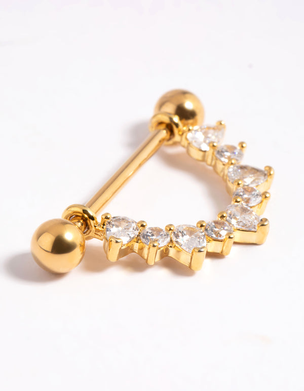 Gold Plated Titanium Cubic Zirconia Nipple Bar