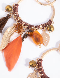 Brown Bead & Feather Drop Earrings - link has visual effect only