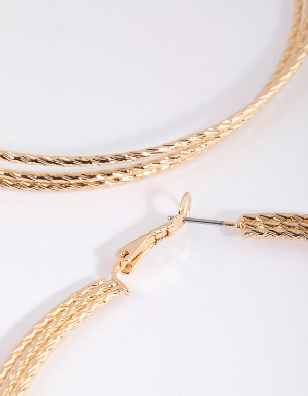 Gold Diamond Cut Twisted Hoop Earrings