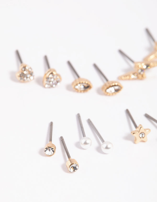 Gold Celestial Pearl Stud Earring 8-Pack