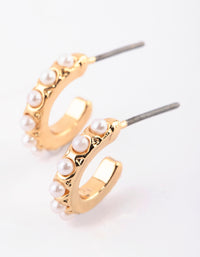 Gold Pearl Huggie Hoop Earrings - link has visual effect only