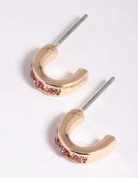 Pink Stone Huggie Hoop Earrings - link has visual effect only