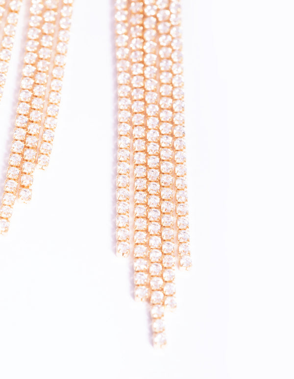 Gold Cubic Zirconia Fringe Drop Earrings