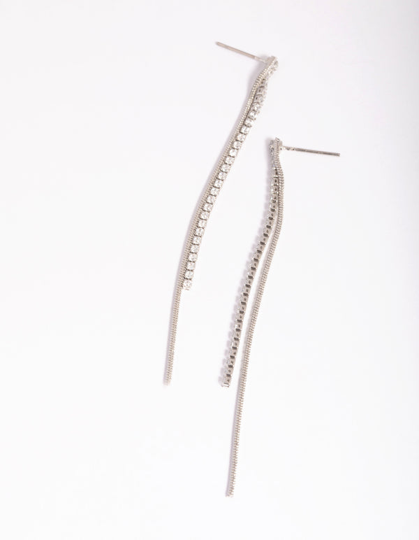 Silver Cubic Zirconia Chain Drop Earrings
