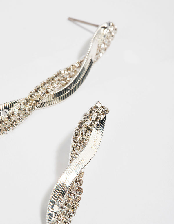 Silver Snake Diamante Drop Earrings