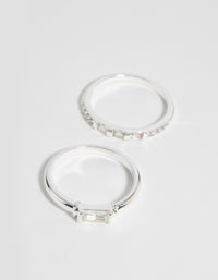 Silver Plated Emerald Cut Cubic Zirconia Ring Set - link has visual effect only