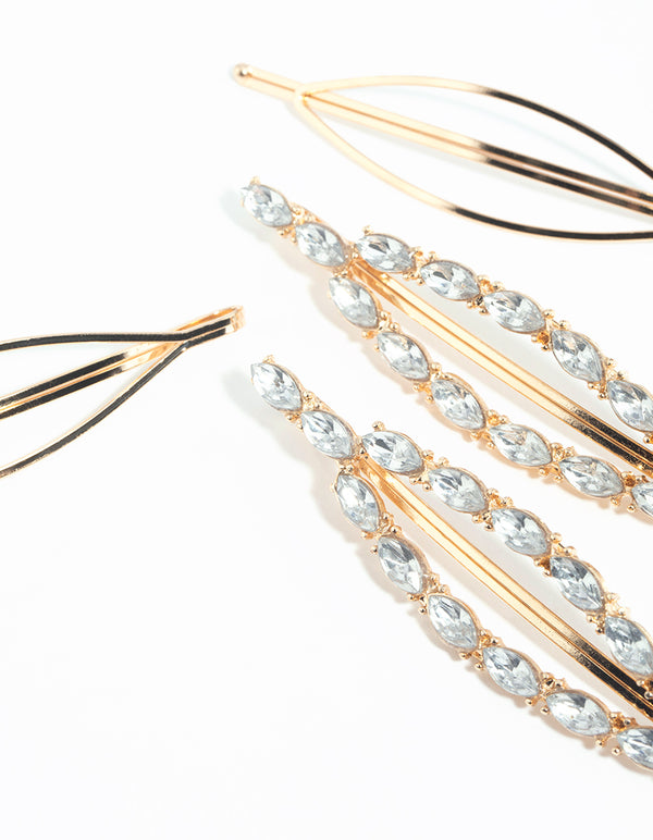 Gold Diamante Oval Clips