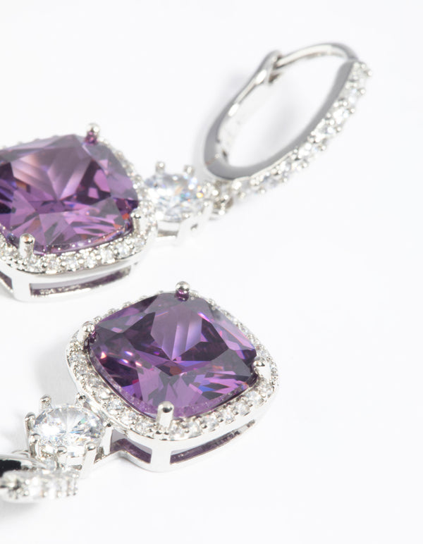 Purple Diamond Simulant Huggie Hoop Earrings