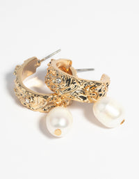 Gold Plated Freshwater Pearl Hoop Earrings - link has visual effect only