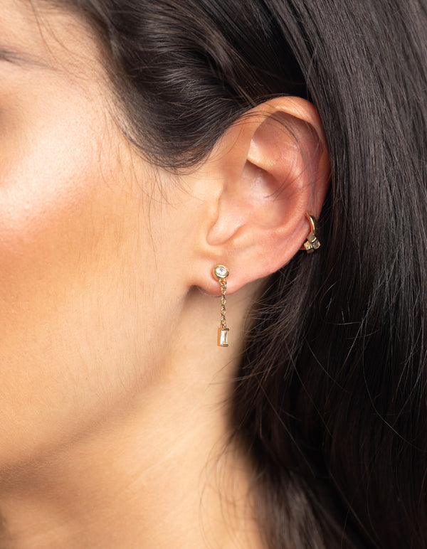 Gold Cubic Zirconia Baguette Stud Earring 8-Pack