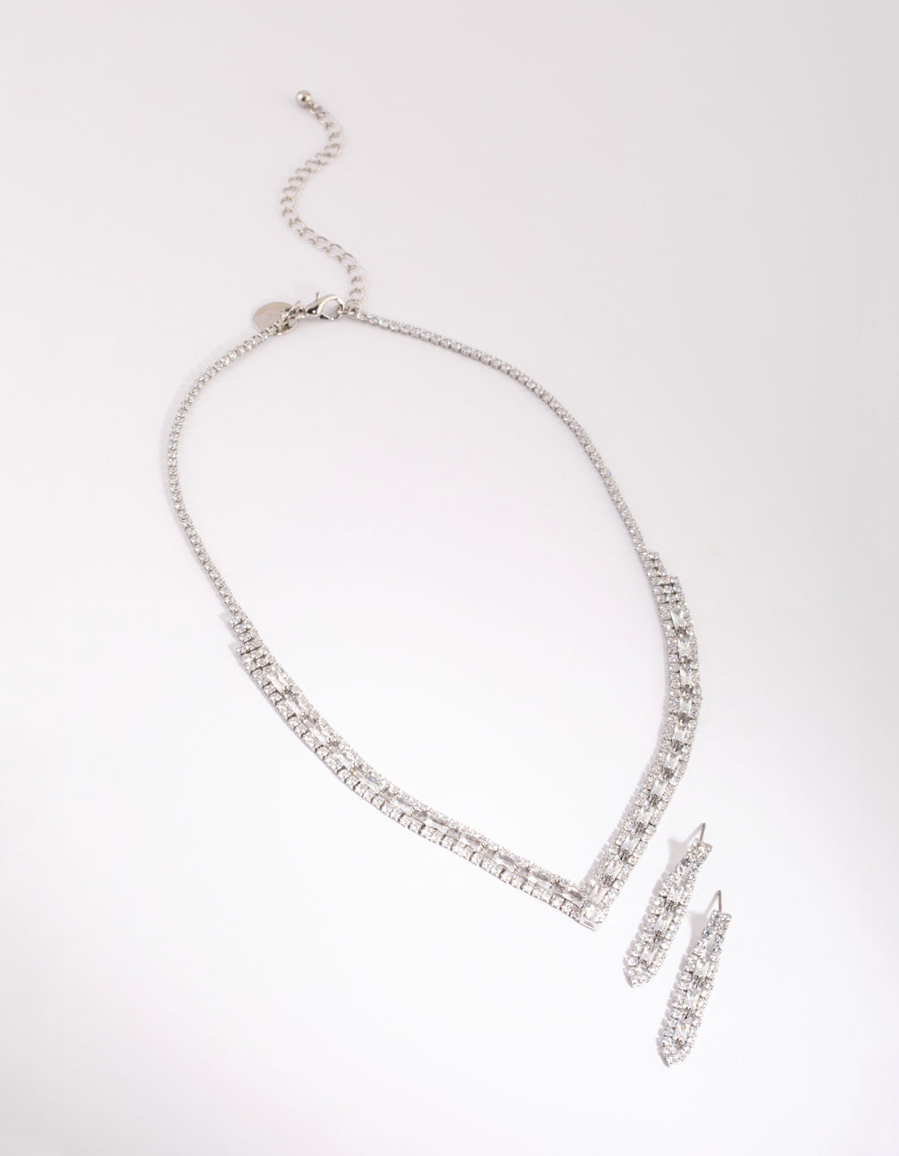 Silver Cubic Zirconia Statement Necklace & Earrings Set
