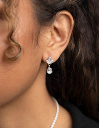 Silver Cubic Zirconia Marquise Statement Necklace & Earrings Set - link has visual effect only
