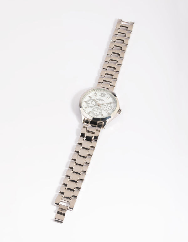 Silver Marble Diamante Watch