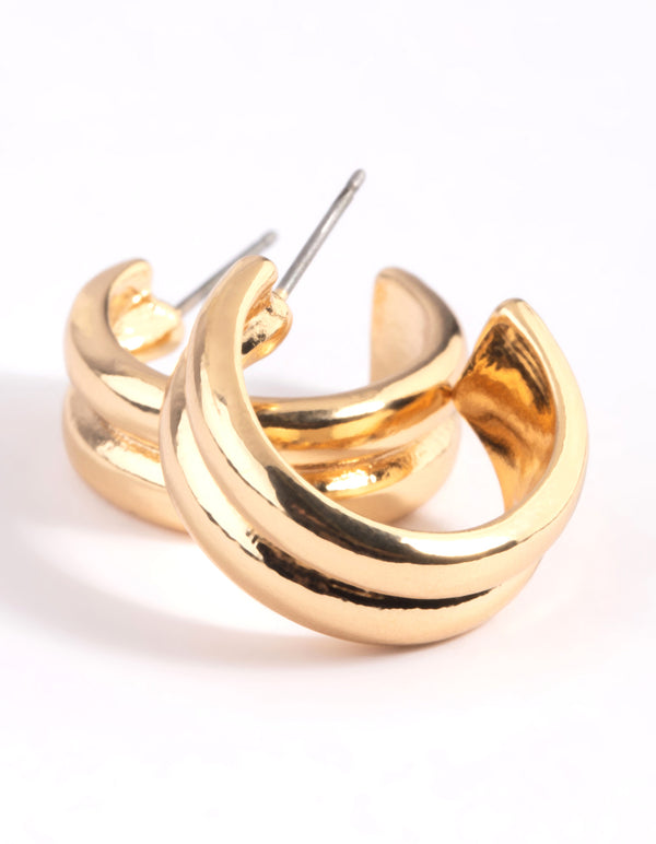 Gold Plated Line Detail Hoop Earrings