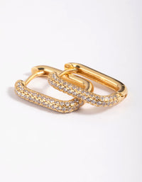 Gold Plated Brass Cubic Zirconia Rectangular Hoop Earrings - link has visual effect only