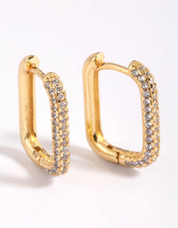 Gold Plated Brass Cubic Zirconia Rectangular Hoop Earrings - link has visual effect only