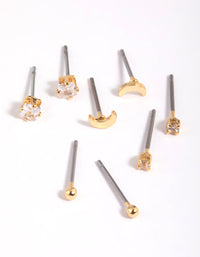 Gold Plated Brass Cubic Zirconia Moon Earring Stack 8-Pack - link has visual effect only
