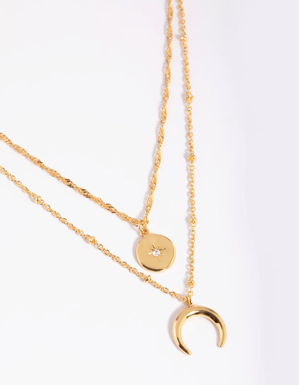 Gold Plated Brass Celestial Layered Necklace