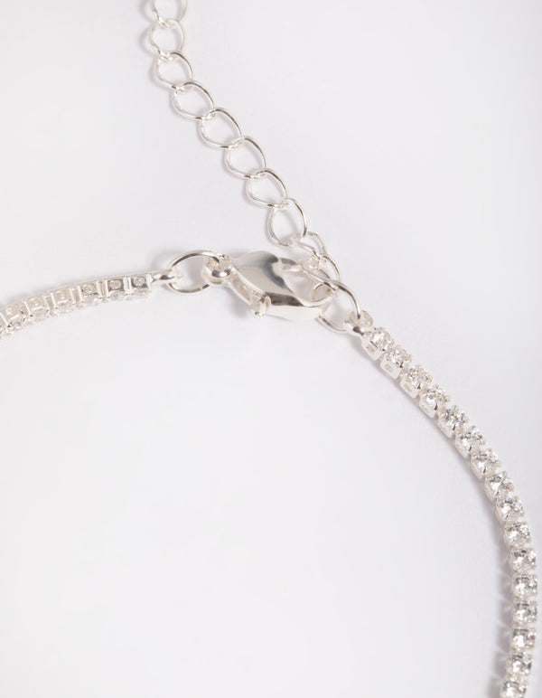 Silver Plated Brass  Cubic Zirconia Charm Bracelet