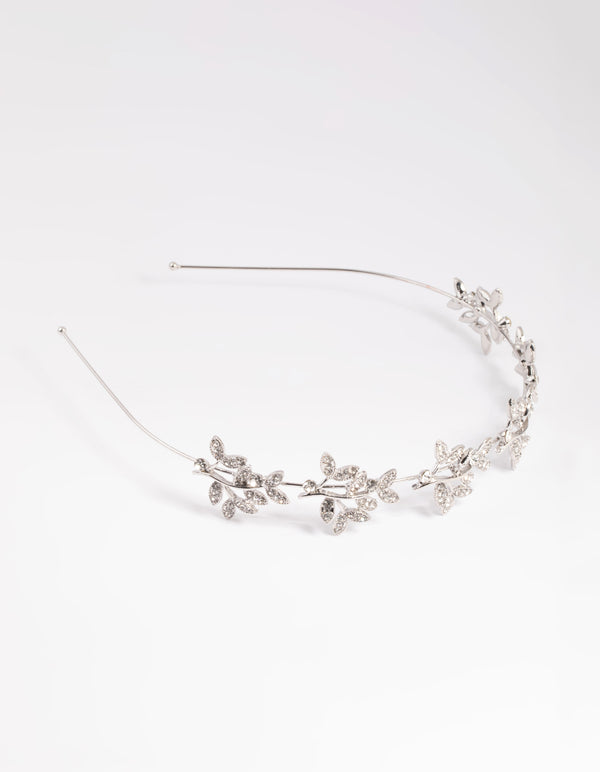 Silver Diamante Leaf Cluster Headband