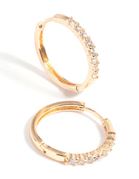 Gold Cubic Zirconia Huggie Hoop Earrings - link has visual effect only