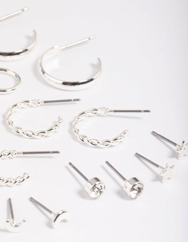 Silver Celestial Stud & Hoop Earring 8-Pack