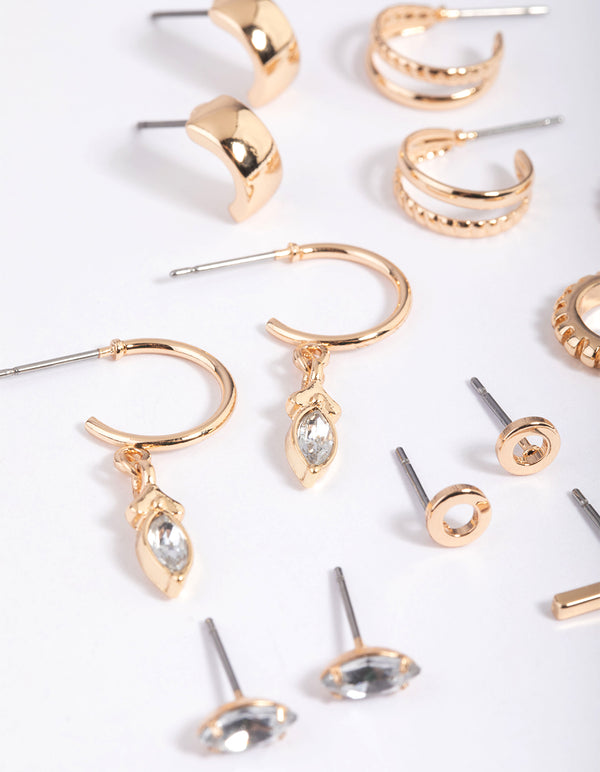 Gold Mixed Stone Stud & Hoop Earring 8-Pack