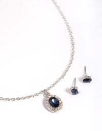 Silver Oval Diamante Necklace & Earrings Set - link has visual effect only