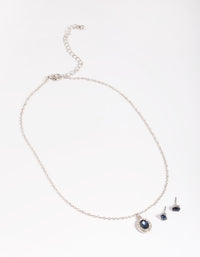 Silver Oval Diamante Necklace & Earrings Set - link has visual effect only