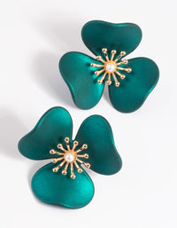 Green Statement Flower Stud Earrings - link has visual effect only