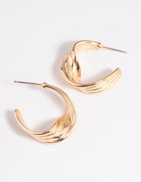 Gold Warped Text Hoop Earrings - link has visual effect only