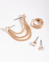 Gold Cubic Zirconia Stud Earring 5-Pack - link has visual effect only