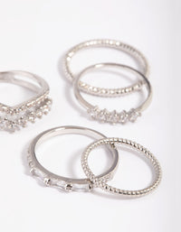 Rhodium Cubic Zirconia V Ring Stack Pack - link has visual effect only