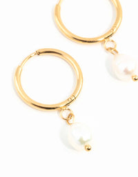 Waterproof Gold Plated Stainless Steel Freshwater Pearl Thin Huggie Hoop Earrings - link has visual effect only