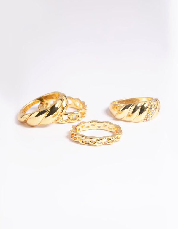 Gold Plated Croissant Ring 4-Pack