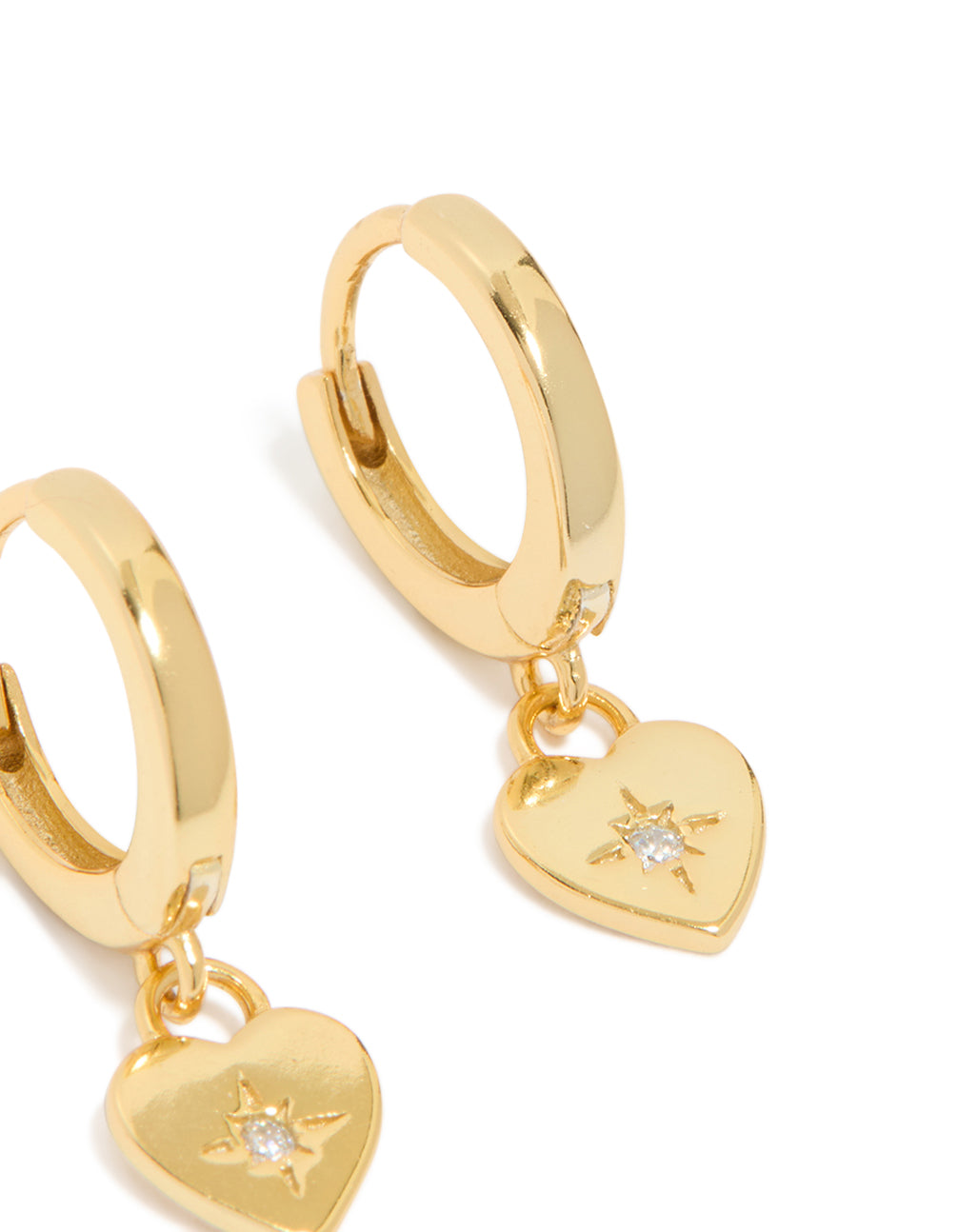 Gold Plated Sterling Silver Heart Diamante Huggie Hoop Earrings
