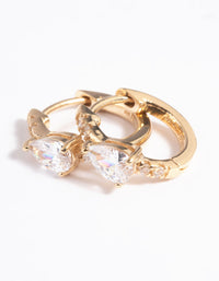 Gold Plated Sterling Silver Cubic Zirconia Marquise Huggie Hoop Earrings - link has visual effect only