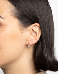 Gold Plated Sterling Silver Cubic Zirconia Marquise Huggie Hoop Earrings - link has visual effect only