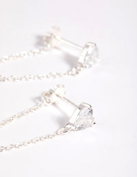 Sterling Silver Cubic Zirconia Heart Chain Stud Earrings - link has visual effect only