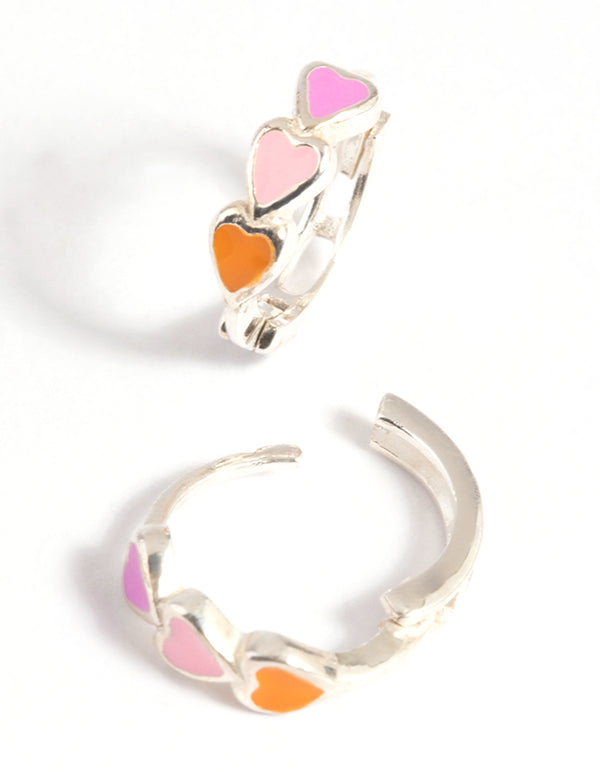 Sterling Silver Heart Huggie Hoop Earrings