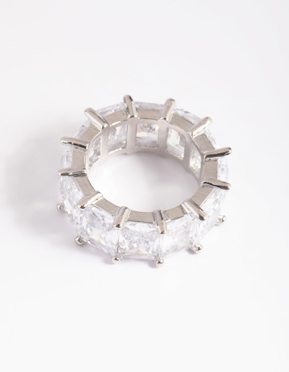Rhodium Cubic Zirconia Baguette Statement Ring