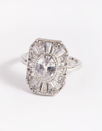 Rhodium Cubic Zirconia Princess Cut Ring - link has visual effect only