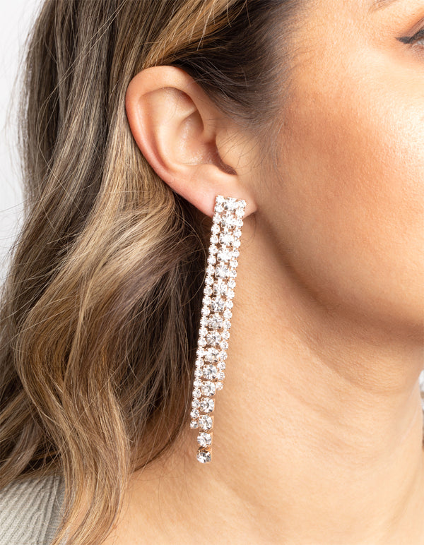 Rose Gold Diamante Circle Drop Earrings