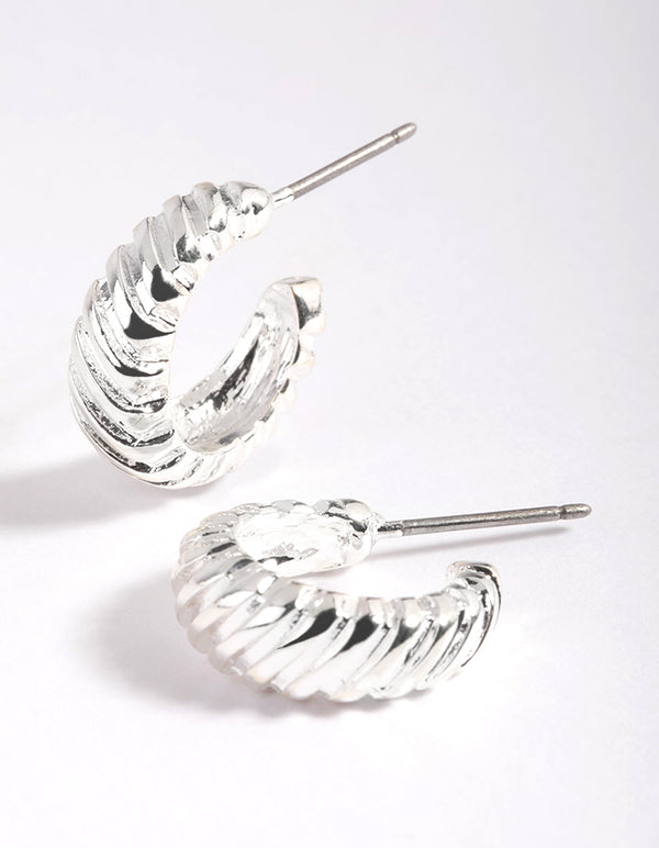 Silver Mini Text Hoop Earrings