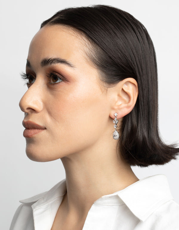 Silver Diamond Simulant Teardrop Earrings